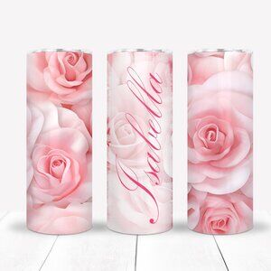 Pink Tumbler, Custom Name Romantic Floral Women Girls Mug, Sweet 16, Quincenera